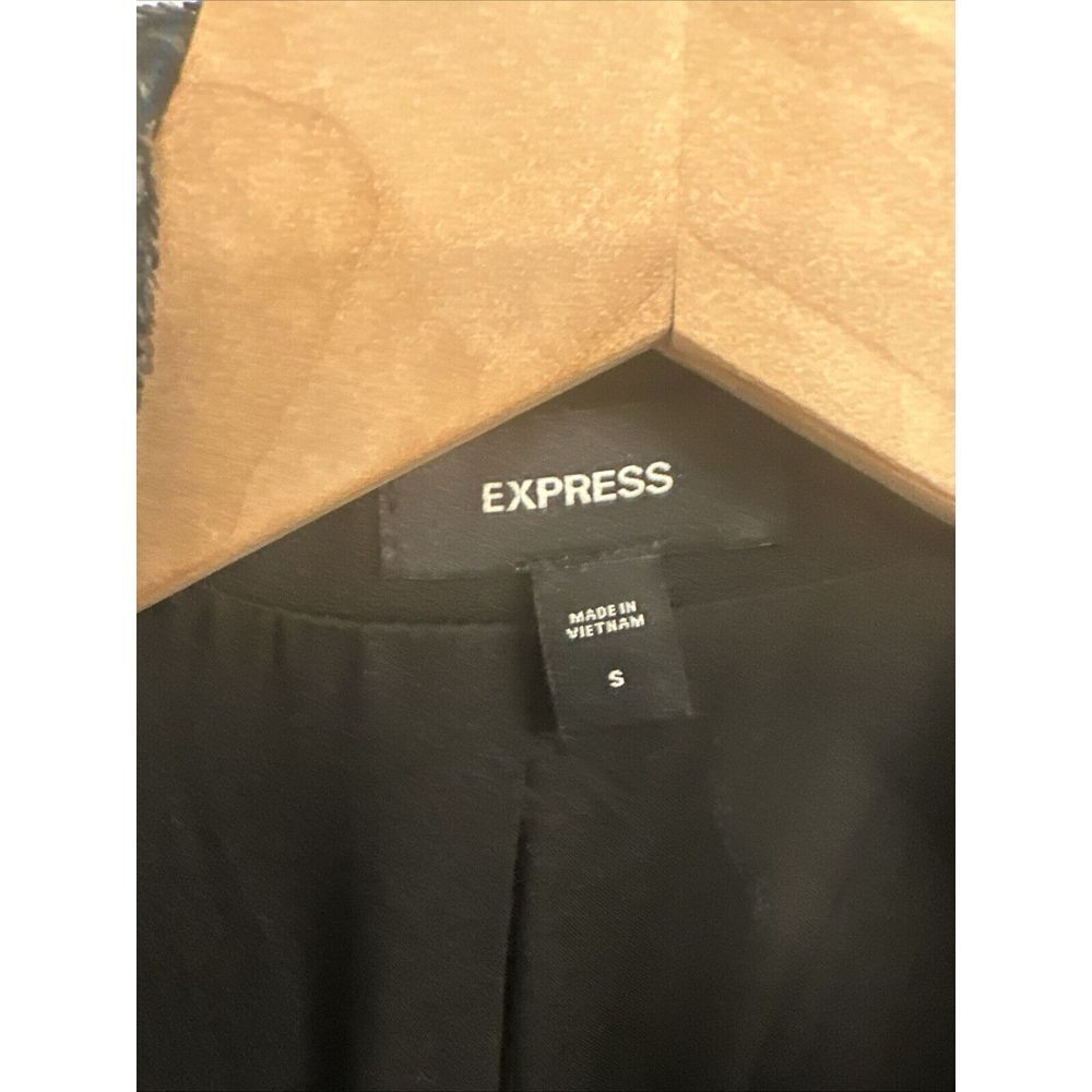 EXPRESS Black Sequin Open Face Boyfriend Tuxedo Blazer Size Small Party Shine - Picture 5 of 14